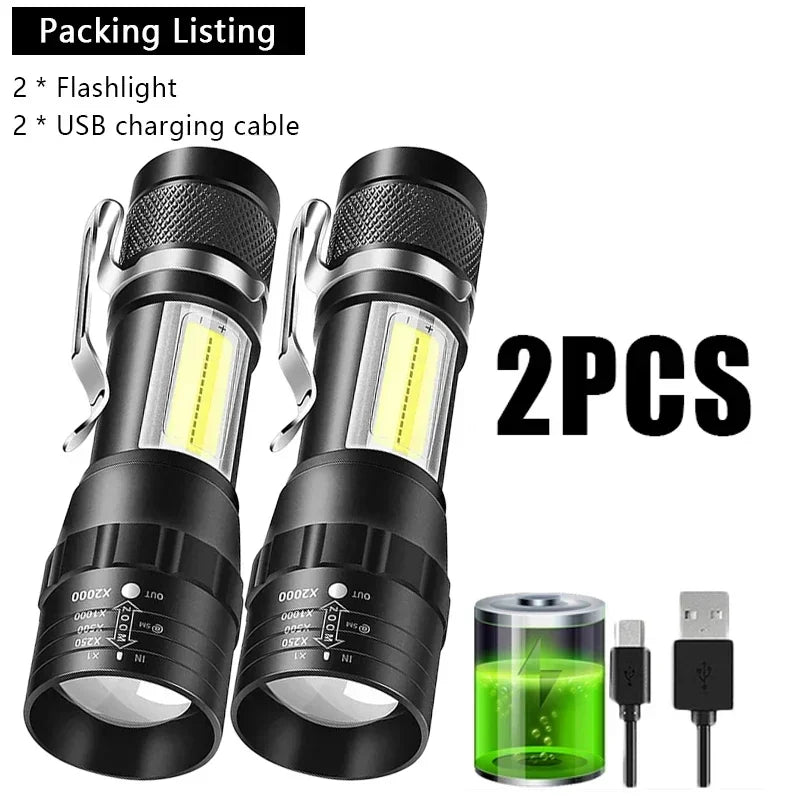 USB Rechargeable Mini Flashlight | COB+XPE Zoomable 3-Mode Torch