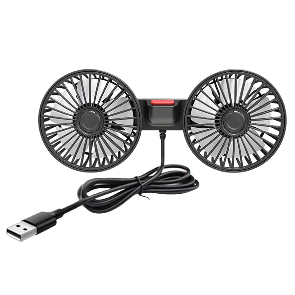 USB 5V Auto Cooler Fan Dual Head Vehicle Mounted Fan 360 Degree Rotation Adjustable 3 Speeds Car Electrical Appliances Oasis Select