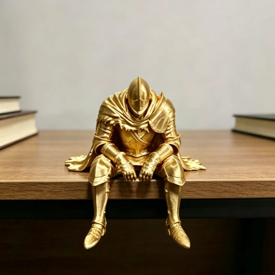3D Printed Knight Figurine Retro Armored Warrior Desk Edge Ornament Medieval Style Tabletop Statue Collectible Gift for Medieval Oasis Select Golden