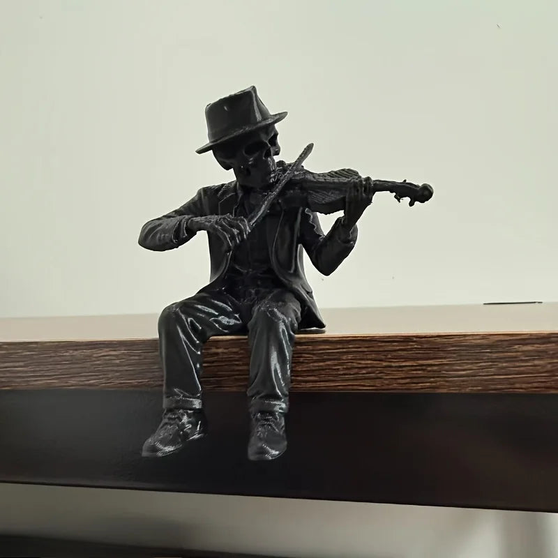 Gothic Skeleton Violin Player Figurines Vintage Elegant Musician Statues Seated Skeleton Ornaments for Shelves Nightstands Gifts Oasis Select Violin Skull black