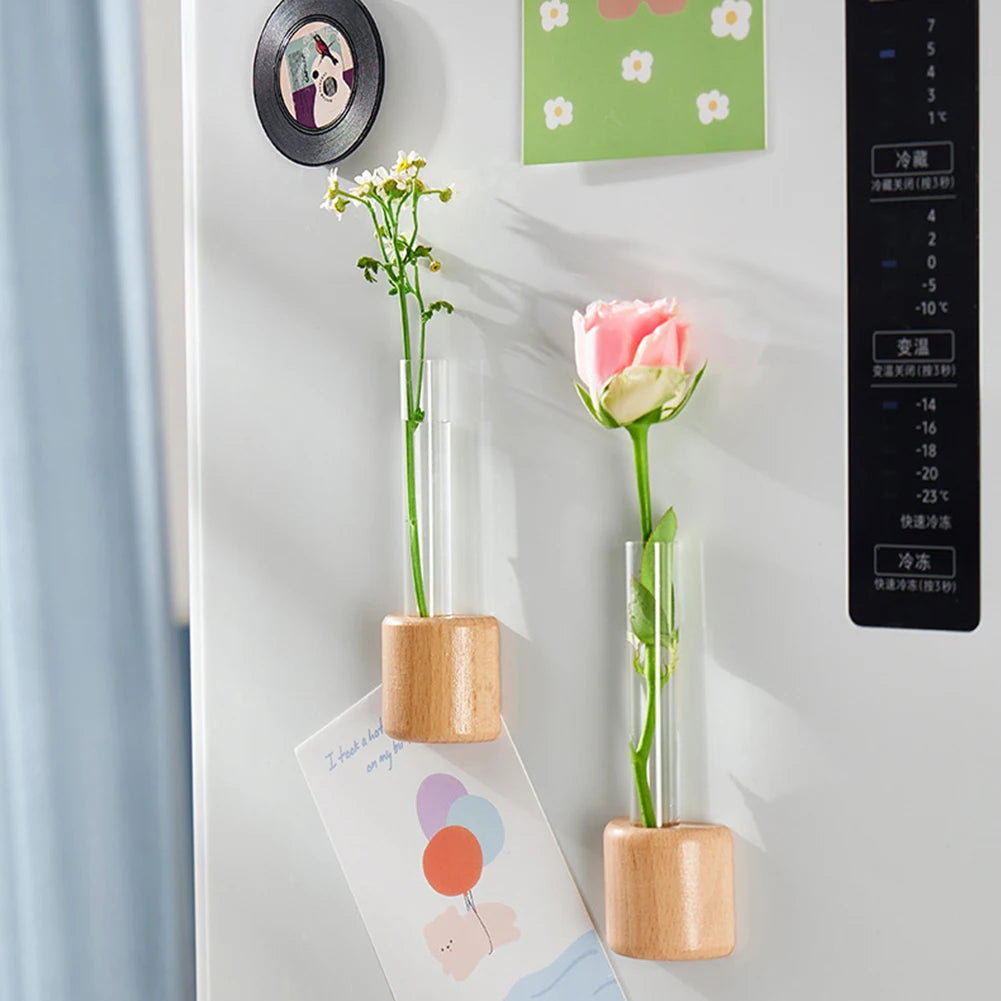 Mini Magnetic Test Tube Vase – Wooden Hydroponic Planter