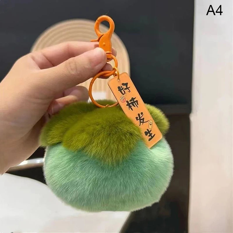 "Good Persimmon Happens" Plush Persimmon Keychain Cute Fruit Bag Charm Pendant for Backpack Gift Lucky Charm Pendant Oasis Select A4