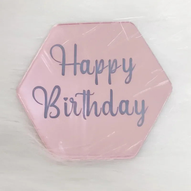10pcs Happy Birthday Cupcake Toppers Gold Acrylic Circle Dessert Cake DIY Decorations Insert Card Kids Birthday Party Decoration Oasis Select Hexagon-Rose Gold
