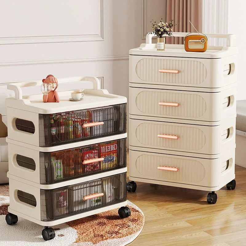 Drawer-style storage cabinet - A household portable storage unit for storing snacks and miscellaneous items in multiple layers. Oasis Select