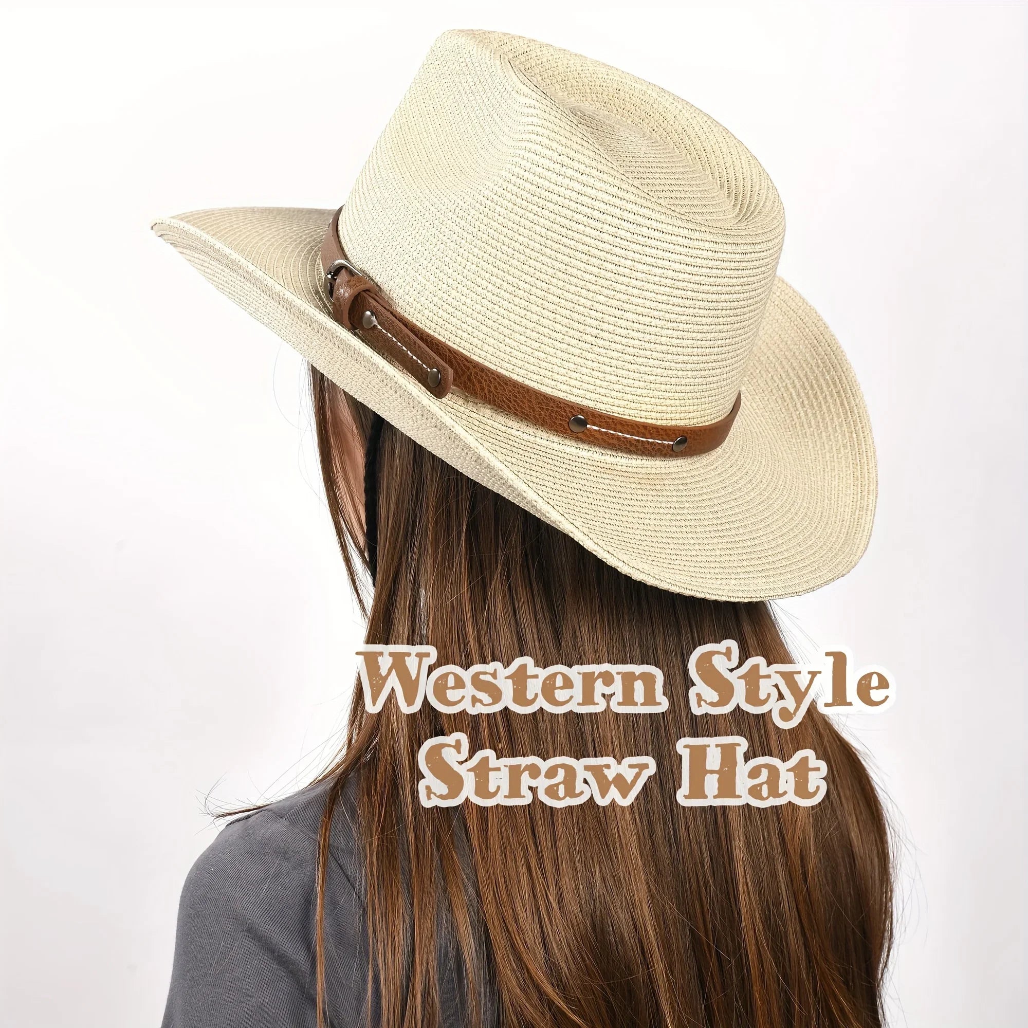 Foldable Unisex Wide Brim Straw Cowboy Hat, Sun Protection Western Cowgirl/Cowboy Hat, Summer Beach Sun Hat With Wind Lanyard Oasis Select