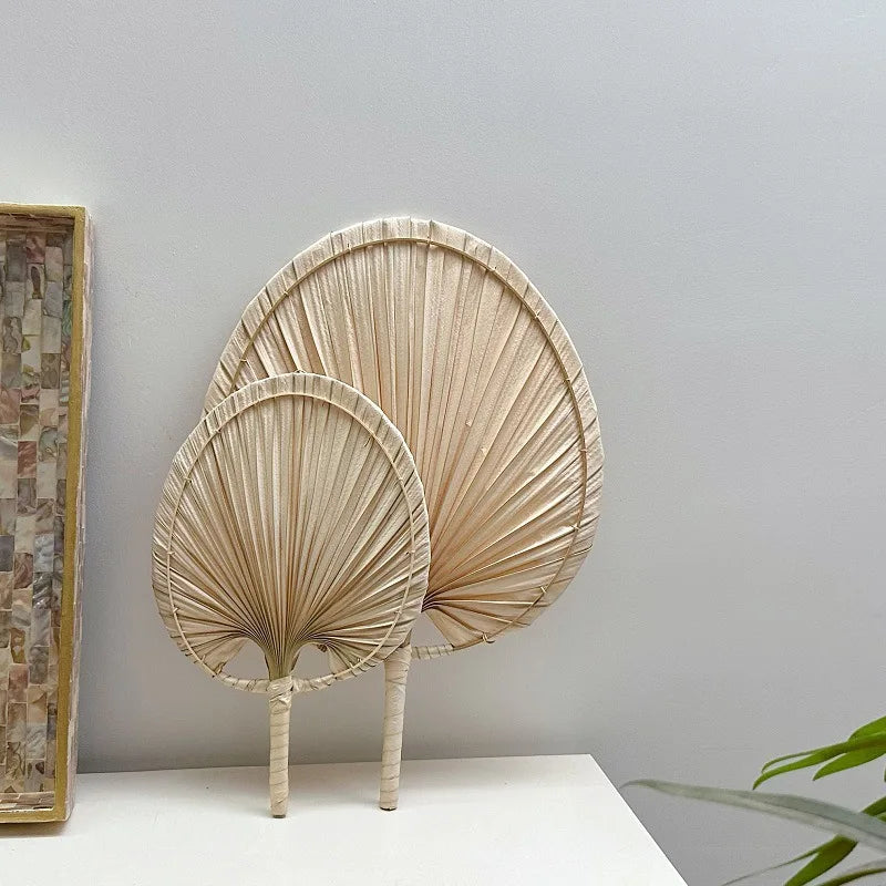 1pc Chinese Style Pure Hand Woven Craft Fan Summer Mosquito Repellent Fan Natural Palm Leaf Hand Shake Fan Home Decoration Oasis Select