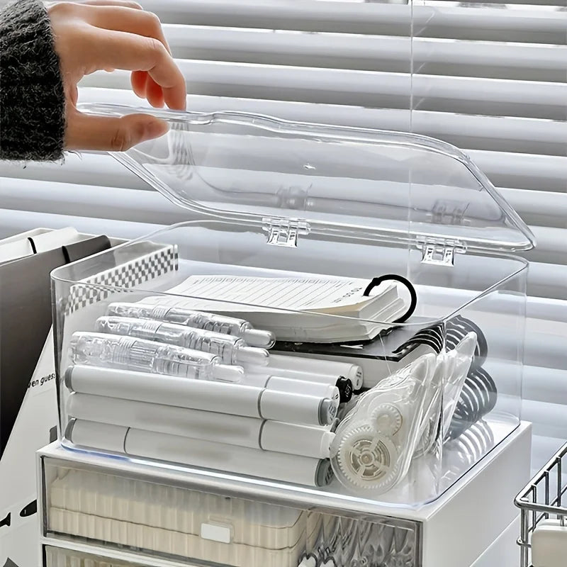 Acrylic Clear Stationery Organizer Box Clamshell Design Multi-Functional Desk Storage for Home Office School Desktop Organizer Oasis Select