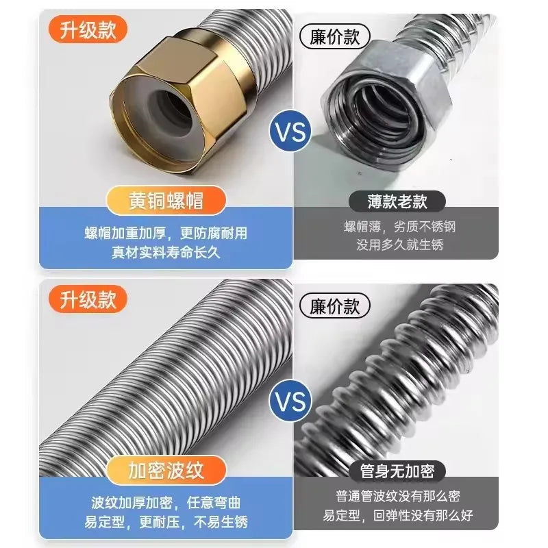 304 Stainless Steel 20-200cm Corrugated Pipe 1/2" BSP For Bathroom Water Heater Hose And Toilet Woven Explosion-Proof Water Pipe Oasis Select