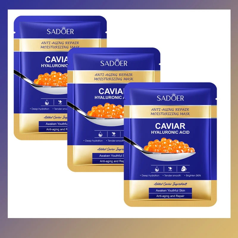 Caviar & Hyaluronic Acid Face Mask – Lifting, Firming & Hydrating Facial Sheet Mask Oasis Select 3pc