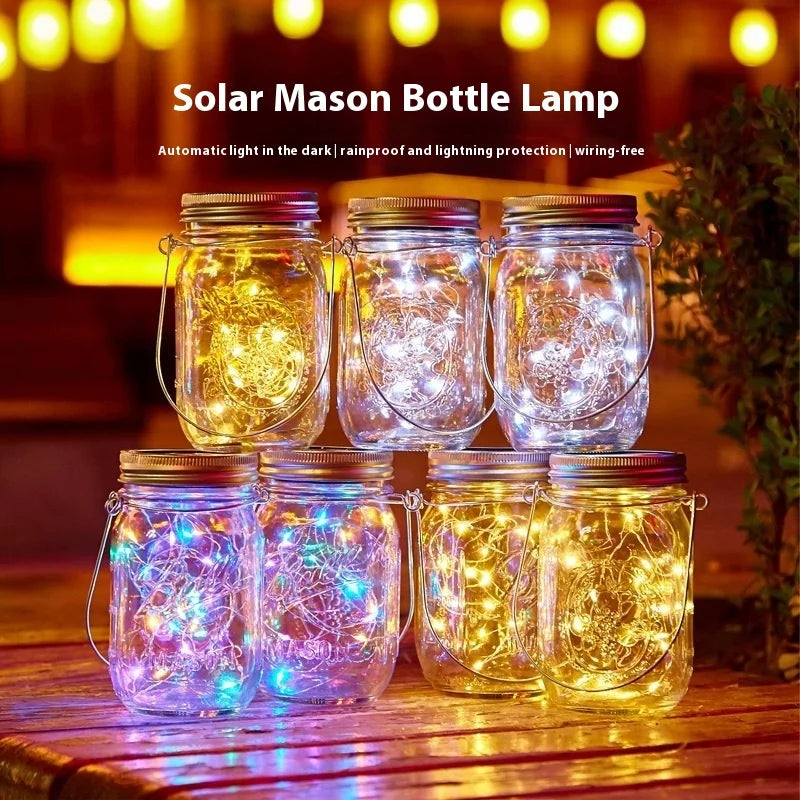 Solar - Powered Mason - Jar - Style Wish Lanterns: Outdoor Hanging Glass Jar Lights for Courtyards, Lawns & Walls Oasis Select