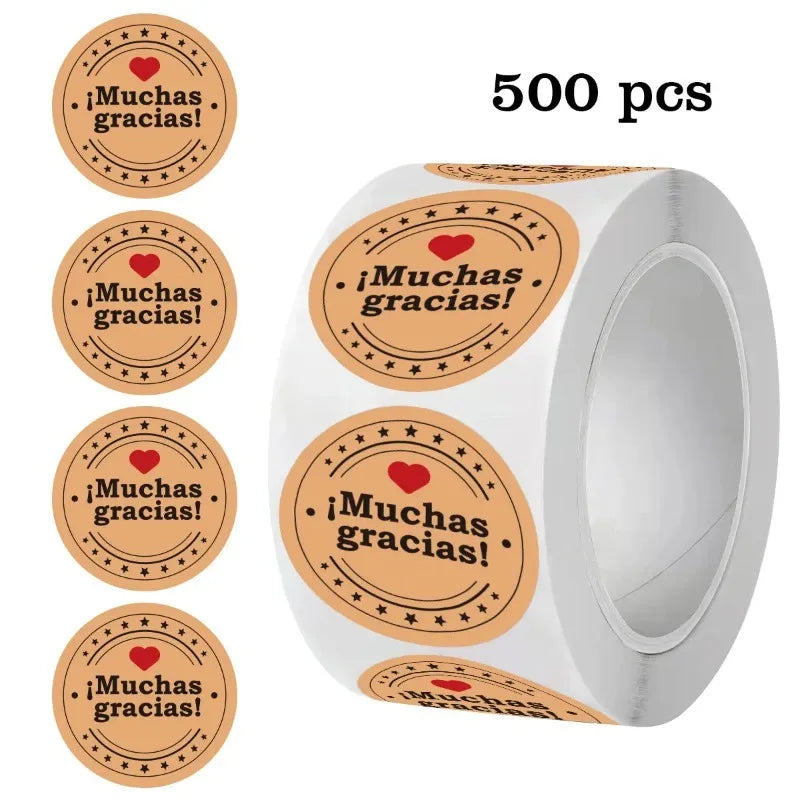 500pcs Spanish Muchas Gracias Stickers Roll 1 Inch Thank You Stickers for Small Business Packaging Baking Beverages Gift Wrap Oasis Select