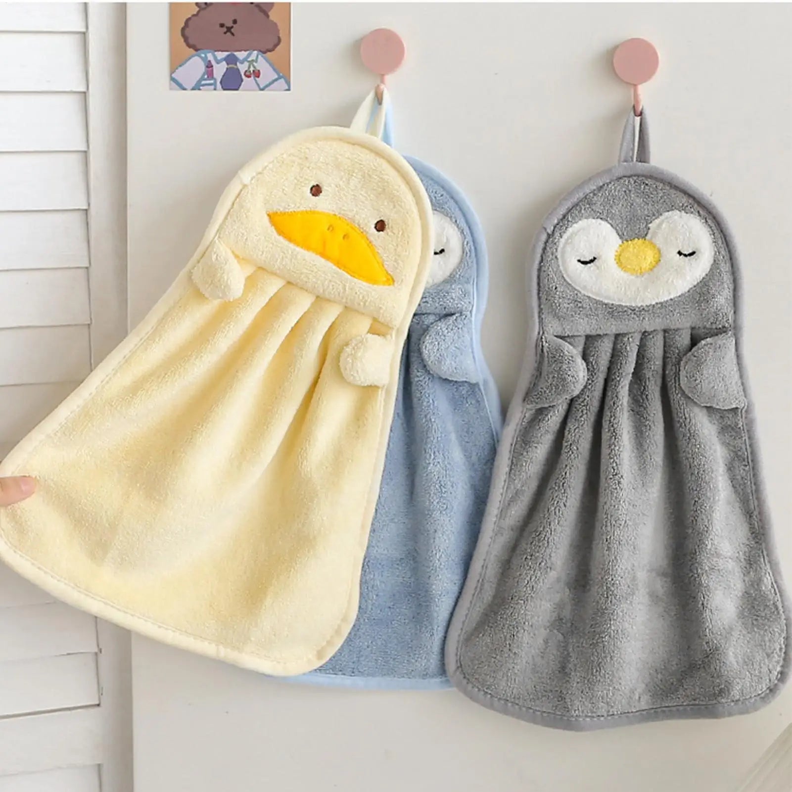 Hand Towels Absorbent Velvet Hand Towel Cute Animal Design Household Hanging Kitchen Dishwashing Towel for Home Bathroom Oasis Select