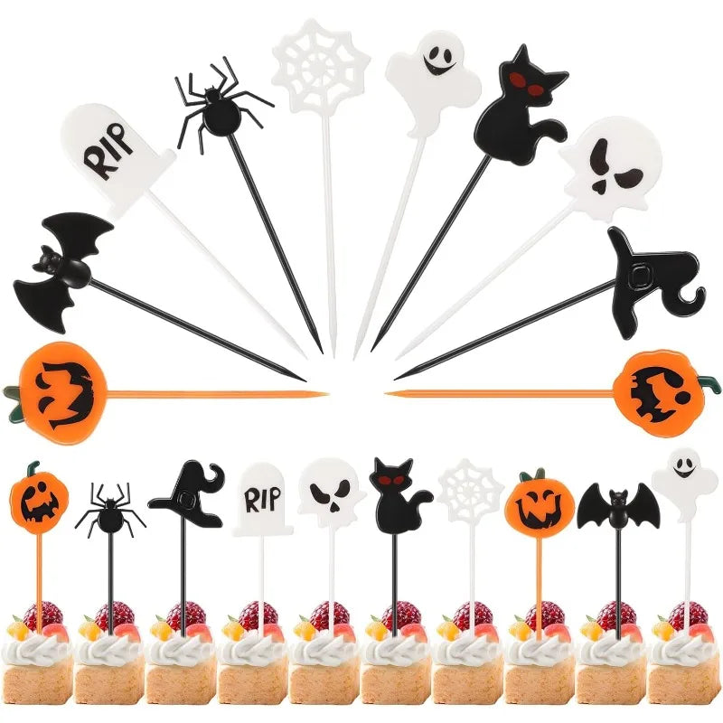 10pcs/set Cartoon Children Cake Dessert Pick Toothpick Lunch Pick Halloween Fruit Fork Food Fork Bento Lunches Party Decoration Oasis Select