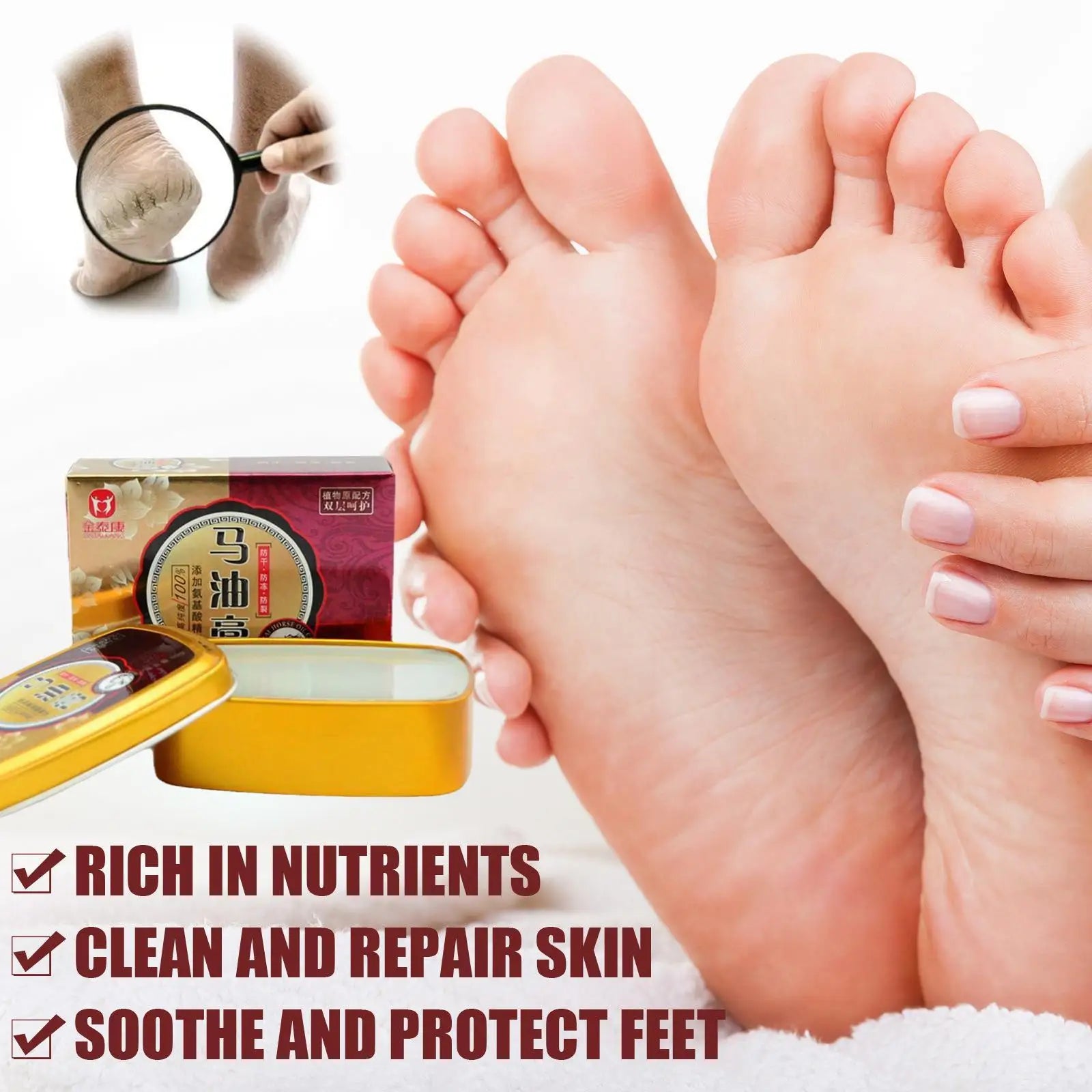 Horse Ointment 80g Oil Anti-Drying Crack Foot Cream Heel Cracked Repair Cream Removal Dead Skin Hand Feet Care for Family G1V6 Oasis Select