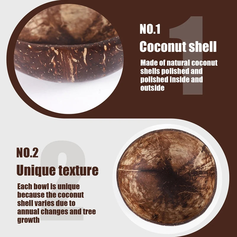 WISH 1 Set Of Natural Coconut Shell Bowls With Spoon And Stand Suitable For Ice Cream, Desserts, Rice, Snacks, Nuts Oasis Select