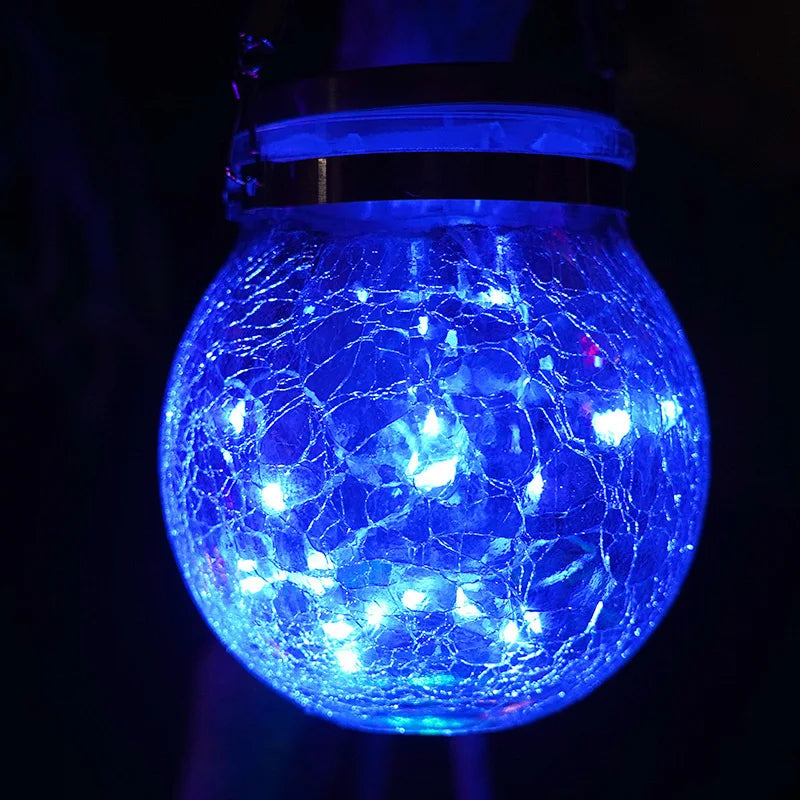Solar Outdoor Lights Set: Garden Crack/Hanging Bottle Lights Xmas Mason Decor Oasis Select 20 lights blue