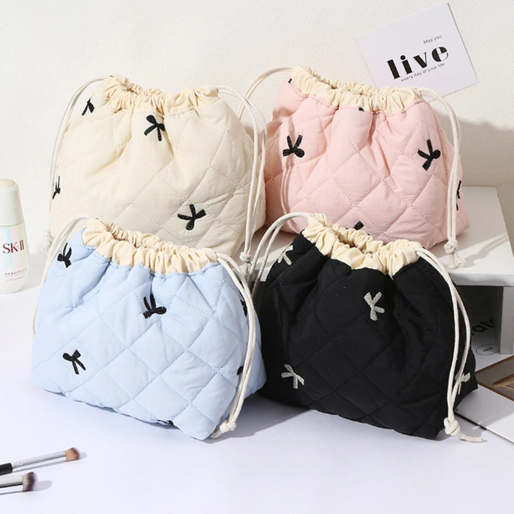 Ladies' Cotton Makeup Bag Embroidered Drawstring Storage Bag Travel Cosmetic Bags Large Capacity Hanging Toiletry Storage Bag Oasis Select