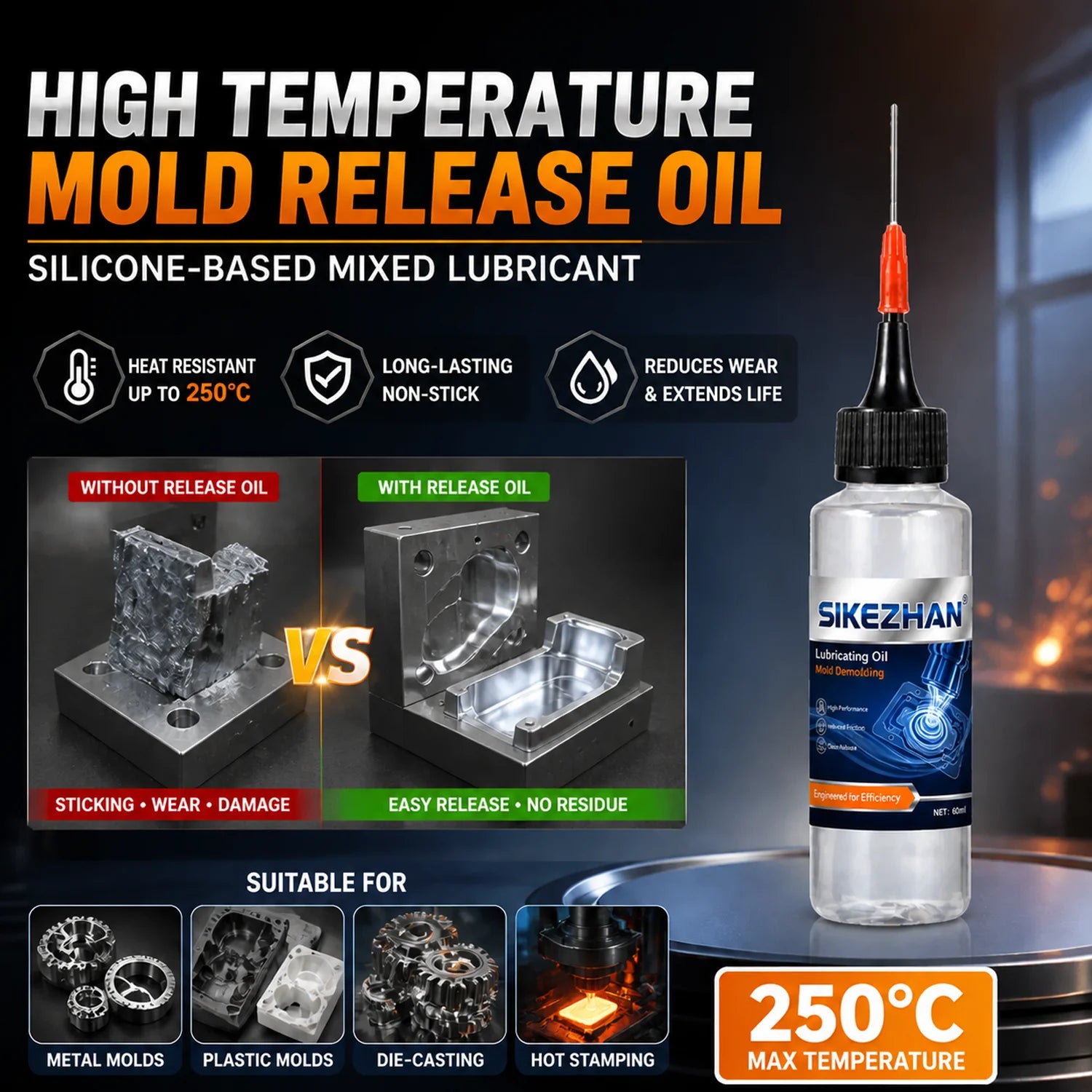 Industrial 120ml Mold Release Agent - 250℃ High-Temp Silicone Lubricant, Long-Lasting Anti-Stick for All Metal and Plastic Molds Oasis Select