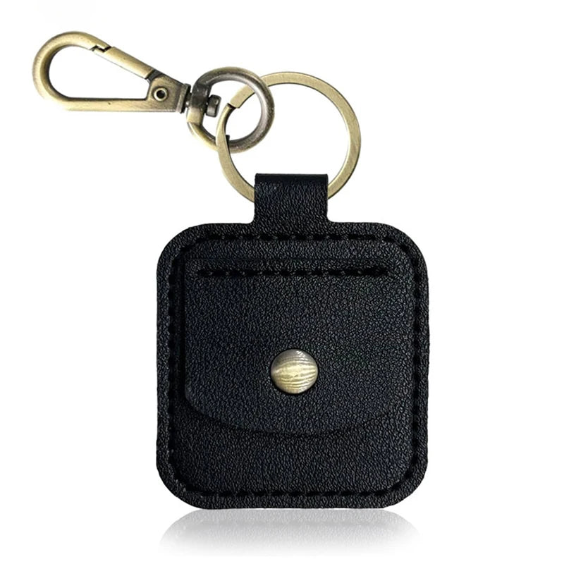 SUSU 1PCS PU Leather Ring Stand Holder Keychain Portable Jewelry Storage Box Travel Pendant Coin Storage Bag Oasis Select Black