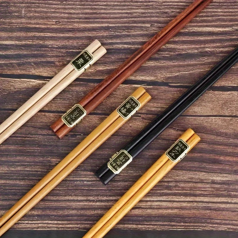 5 Pairs Reusable Chinese Wooden Chopsticks Natural Wooden Chopsticks Tableware Pizza noodle tools 5 colorsr Chinese Bag Oasis Select