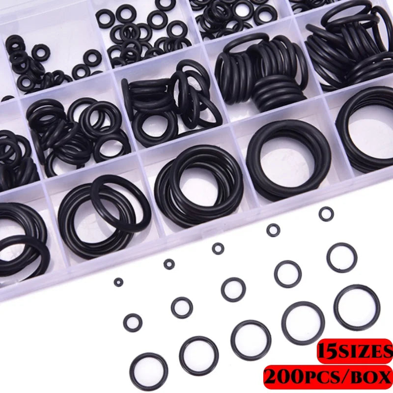 200Pcs/Set Rubber Round Gasket Sealing O Ring Set Elastic Oil Resist Washer Gaskets Seals For Faucet Professional Plumbing Repai Oasis Select