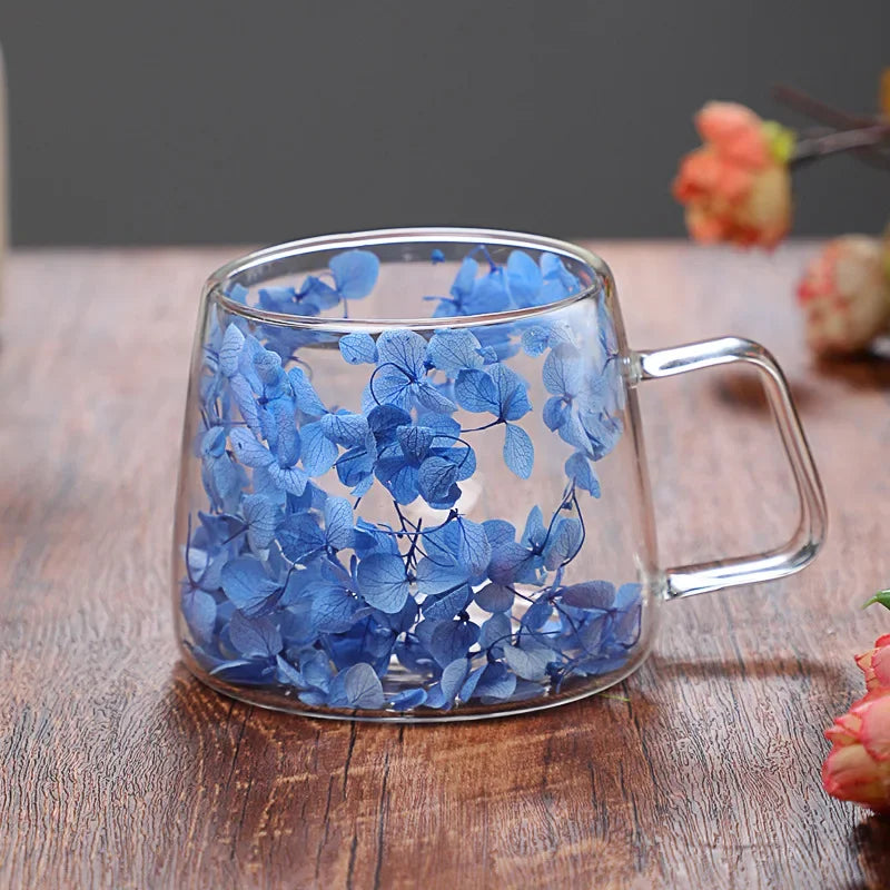 Double-Walled Glass Coffee Cup, Built-In Real Flower Design,Transparent Glass Coffee Cup for Hot & Cold Beverages, Tea, Latte Oasis Select