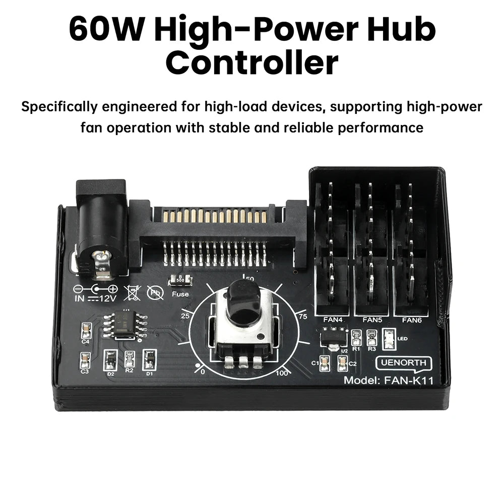 60W High Power Hub Controller For PC Four/Six Wire Fans PWM Speed Control Fan Speed Regulator Oasis Select