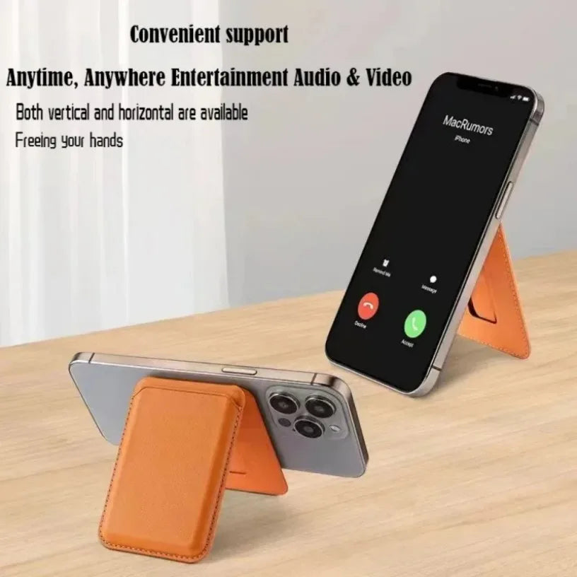 Magnetic Wallet Card Holder for IPhone 17Pro 16 15 14 13 12 Lightweight Magnetic Leather Phone Holder Pouch Stand for Magsafe Oasis Select