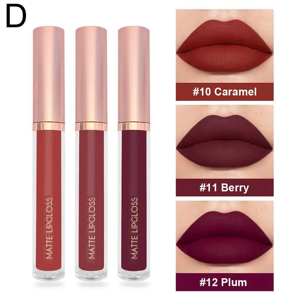 3-Piece Nude Velvet Matte Liquid Lipstick Set – Long-Lasting Liquid Lipstick Set Oasis Select D