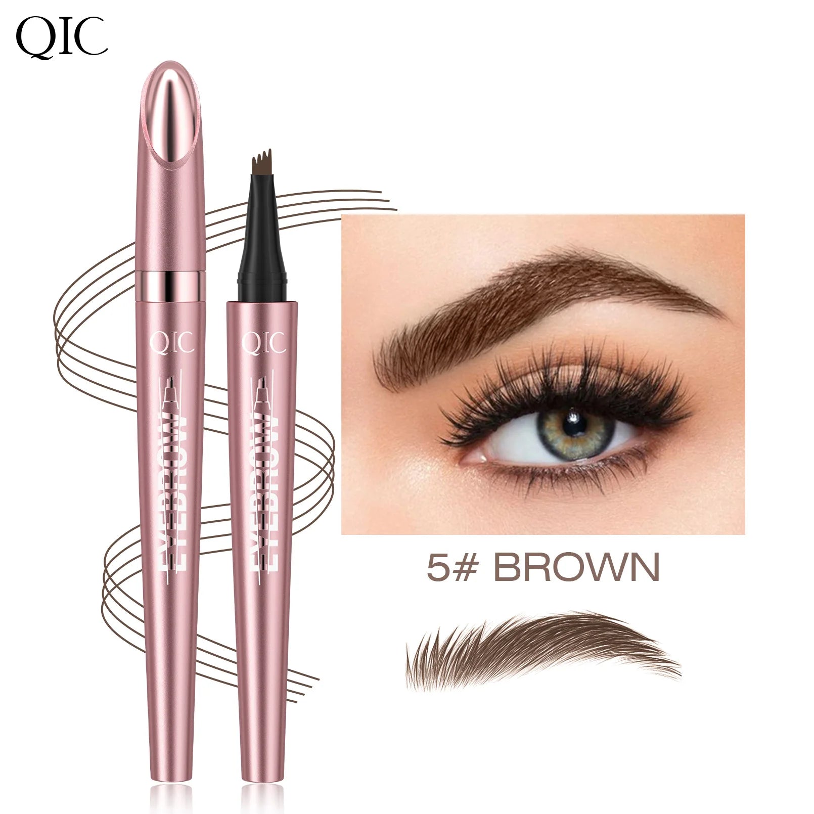 QIC 4-Tip Waterproof Eyebrow Pen – 6 Colors | Natural Look