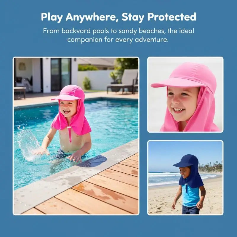 Multicolor Kids Anti-UV Sunscreen Hat Nylon Breathable Large Brimmed Hat Swimming Outdoor Ice Silk Hats Unisex Oasis Select
