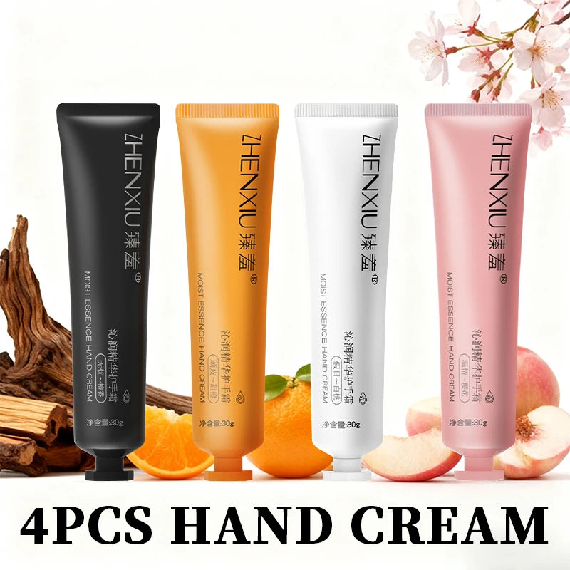 4PCS sandalwood, cherry blossoms, white peaches, sweet orange hand cream, dry and cracked hand care, moisturizing Oasis Select