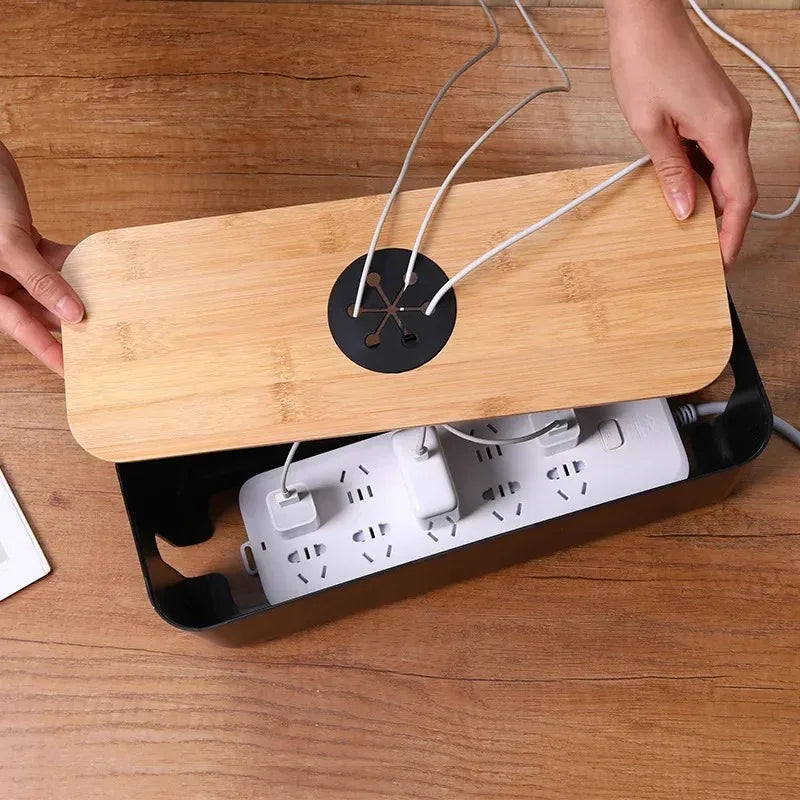 Wooden Cable Storage Box Dustproof Chargers Storage Container Multi Functional Sockets Hidden Box Home Organizer Accessories Oasis Select