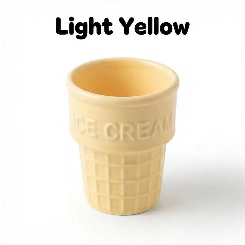 Colorful Ceramic Ice Cream Cups Dessert Coffee Mug With Waffle Cone Design Cute Aesthetic For Home Cafe Afternoon Tea Party Use Oasis Select 1pcs Light yellow