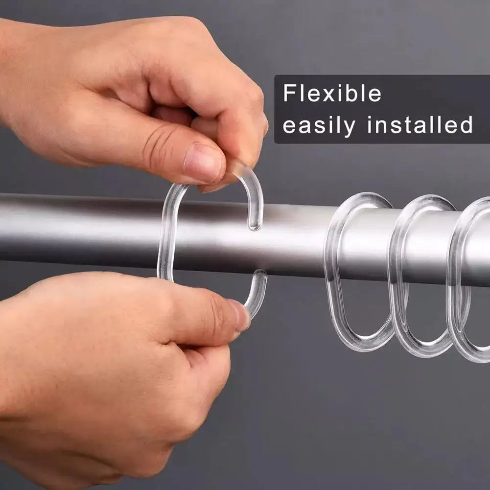 NEW 12PCS Plastic C Type Shower Curtain Hook Hanger Bath Drape Loop Clip Glide Convenient Replacement Bathroom Accessories Oasis Select