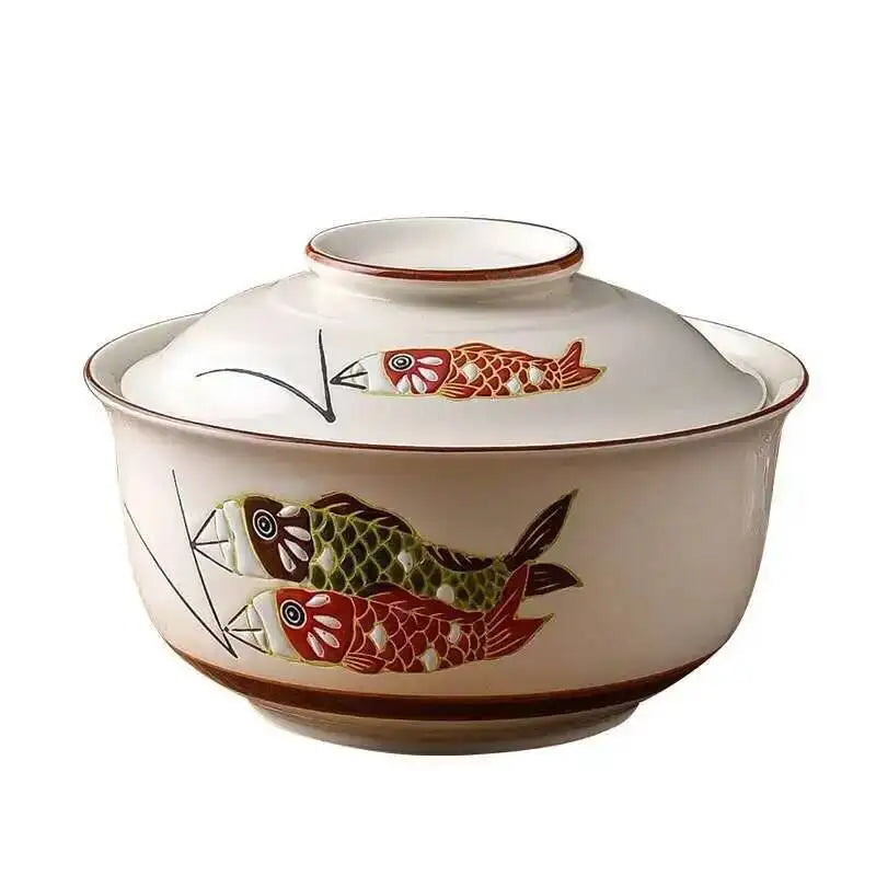 Japanese Ceramic Soup Bowl With Lid Instant Noodle Bowl Ramen Bowl Tableware Microwaveable Supplies Oasis Select