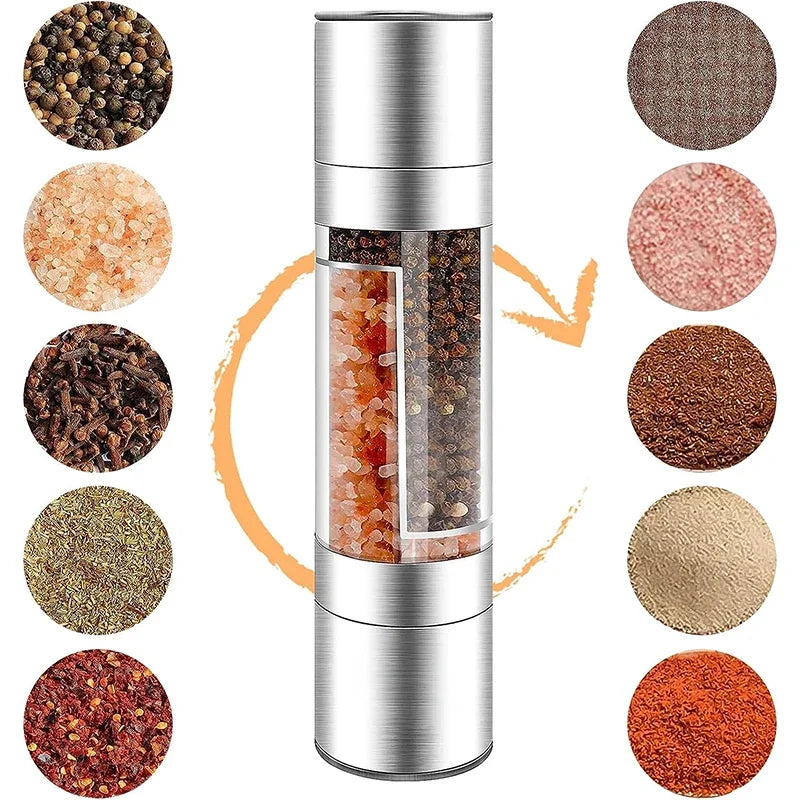 Salt and Pepper Grinder 2 in 1 Manual Stainless Steel Salt Pepper Mills with Adjustable Ceramic Grinding Spice Mill Kitchen Tool Oasis Select