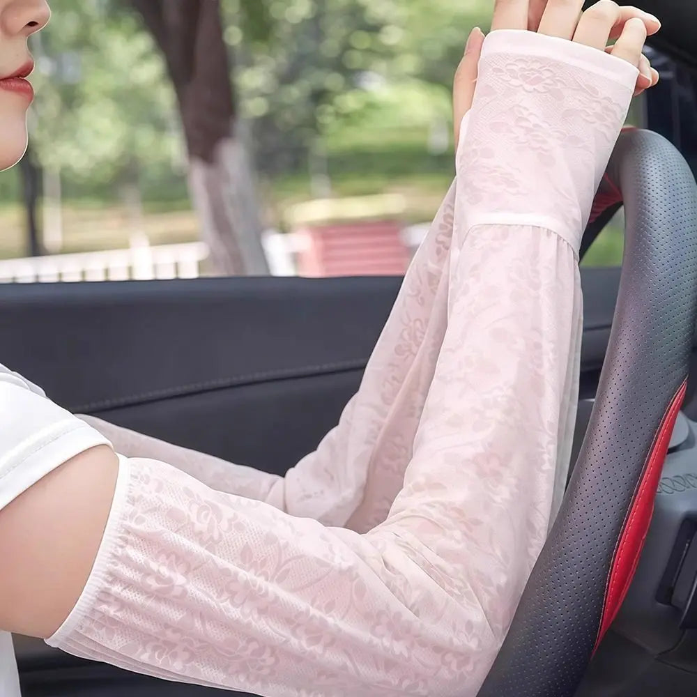 Fashion Lace Ice Silk Sleeves Long Soft Breathable Sunscreen Sleeves UV Protection Arm Glove Sleeves Women Oasis Select