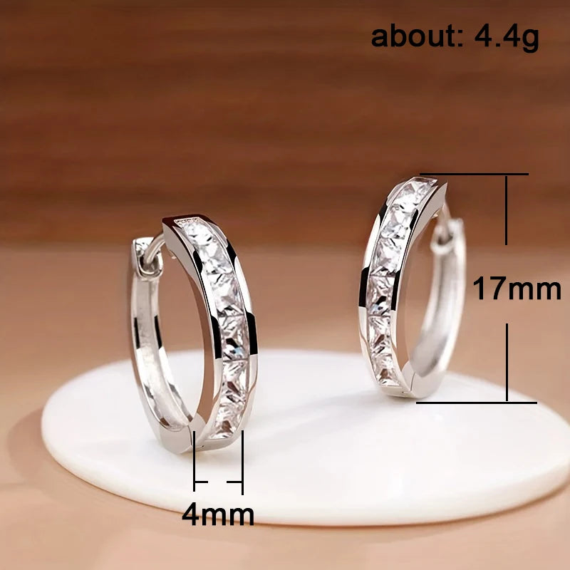 Classic Design Women Hoop Earrings Full with Princess Square CZ Simple and Elegant Female Accessories Versatile Jewelry Oasis Select