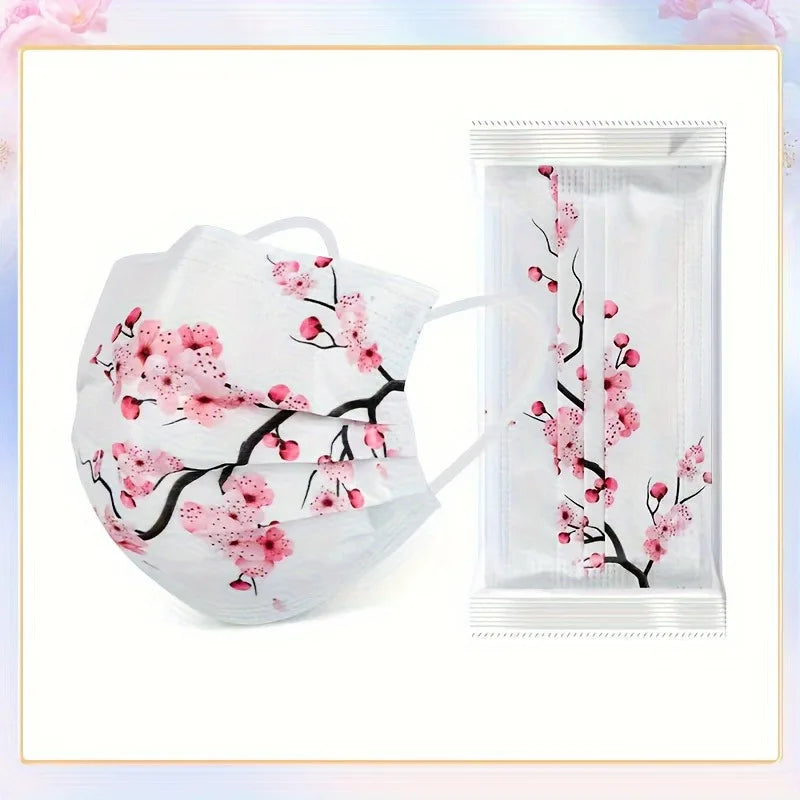 10pcs Romantic Floral & Starry Sky Print Face Masks for Women, 3-Layer Woven Polypropylene, Elastic, Breathable & Sun-Protective Oasis Select