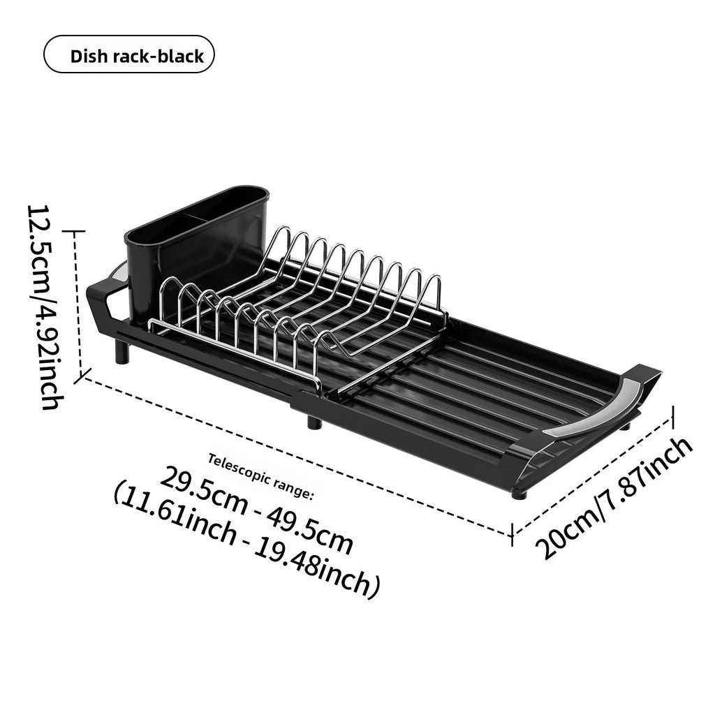 Retractable Dish Drain Rack Kitchen Knives and Forks Chopsticks Storage Shelf Sink Side Narrow Dish Rack Oasis Select Black-Dish Rack 1
