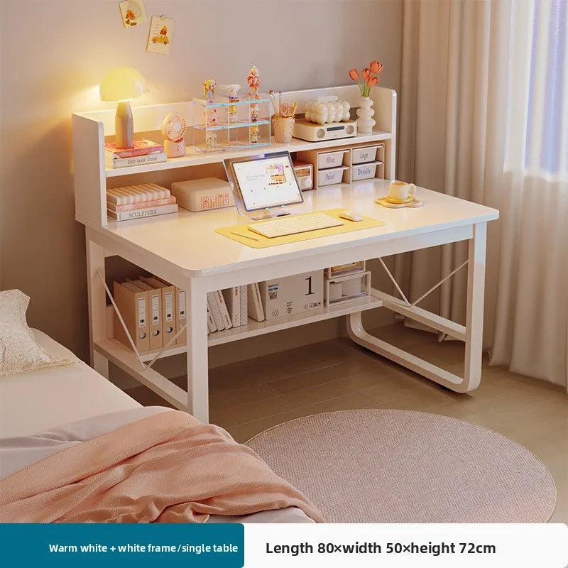 Desk bookshelf integrated student writing desk simple office desk and chair combination computer desk Oasis Select White-80cm
