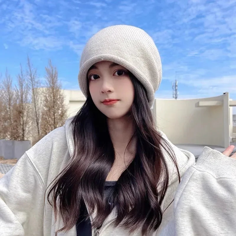 Knitted Bonnet Hoods Female Winter Warm Baggy Slouchy Beanies Hat Women Fashion Drawstring Pullover Cold Hats for Ladies Winter Oasis Select
