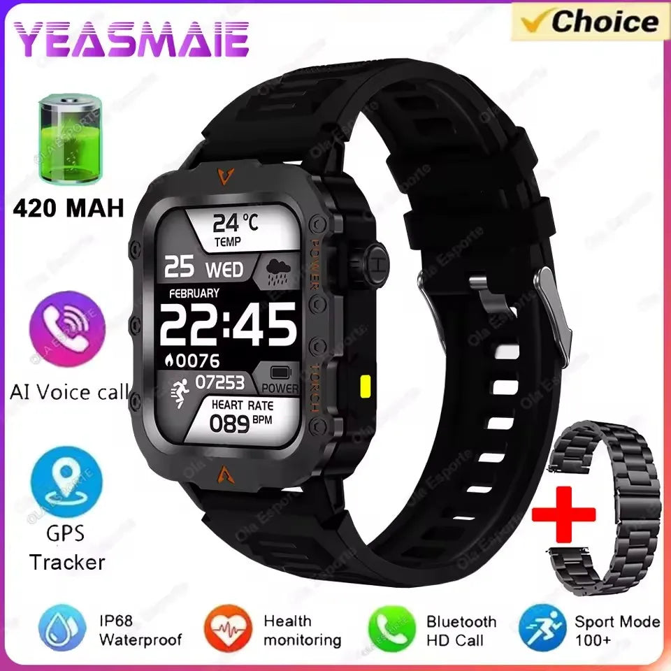 Men's Military Smartwatch – Bluetooth Call, GPS & Fitness Tracker