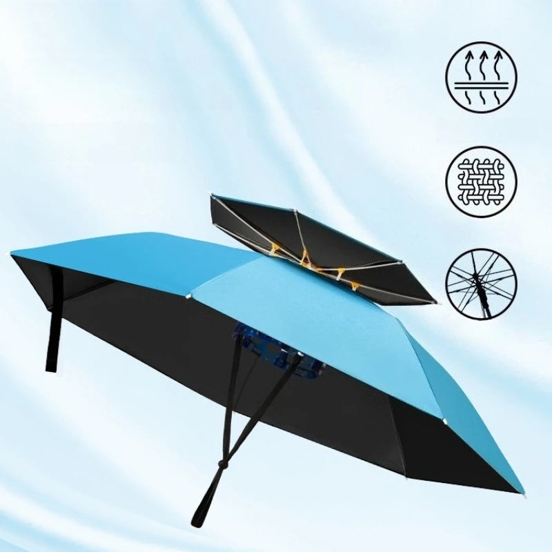 Head Mounted Fishing Umbrella Cap Multi functional Outdoor Sunshade Head Umbrella Cap Adult Sunny and Rainy Umbrella Oasis Select B 6K full-fiber