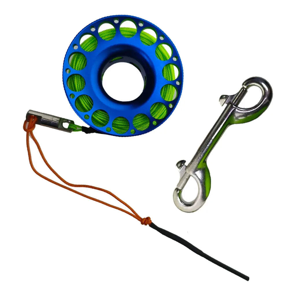 15M 20M 30M Scuba Diving Aluminum Alloy Spool Finger Reel with Stainless Steel double ended hook SMB Equipment Cave Dive Oasis Select