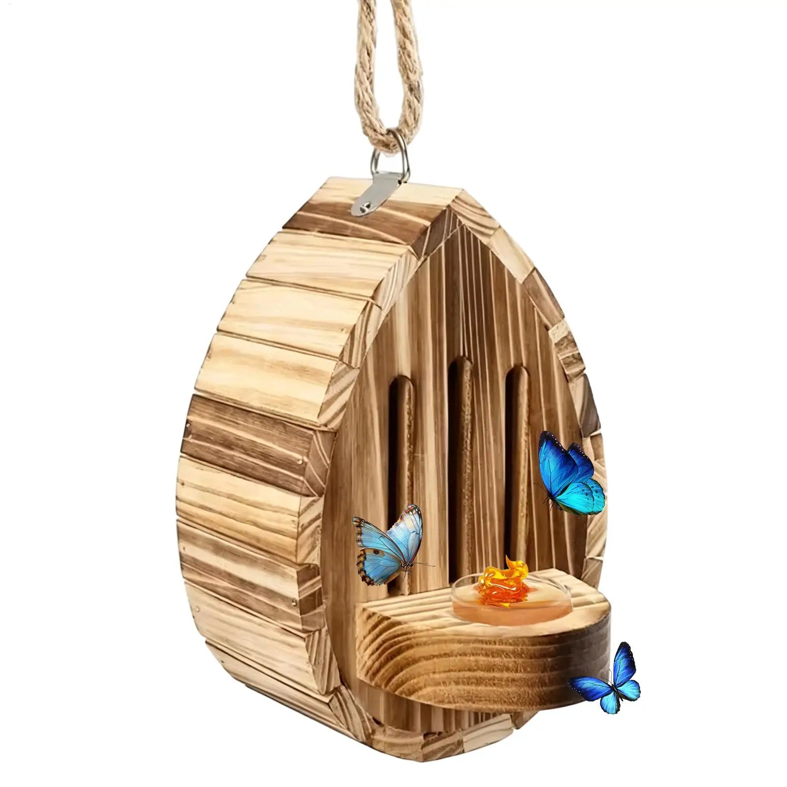 Wooden Butterfly House Natural Teardrop-Shaped Shelter Feeder Nesting Box Butterfly Habitat for Yard Grassland Pathway Driveway Oasis Select