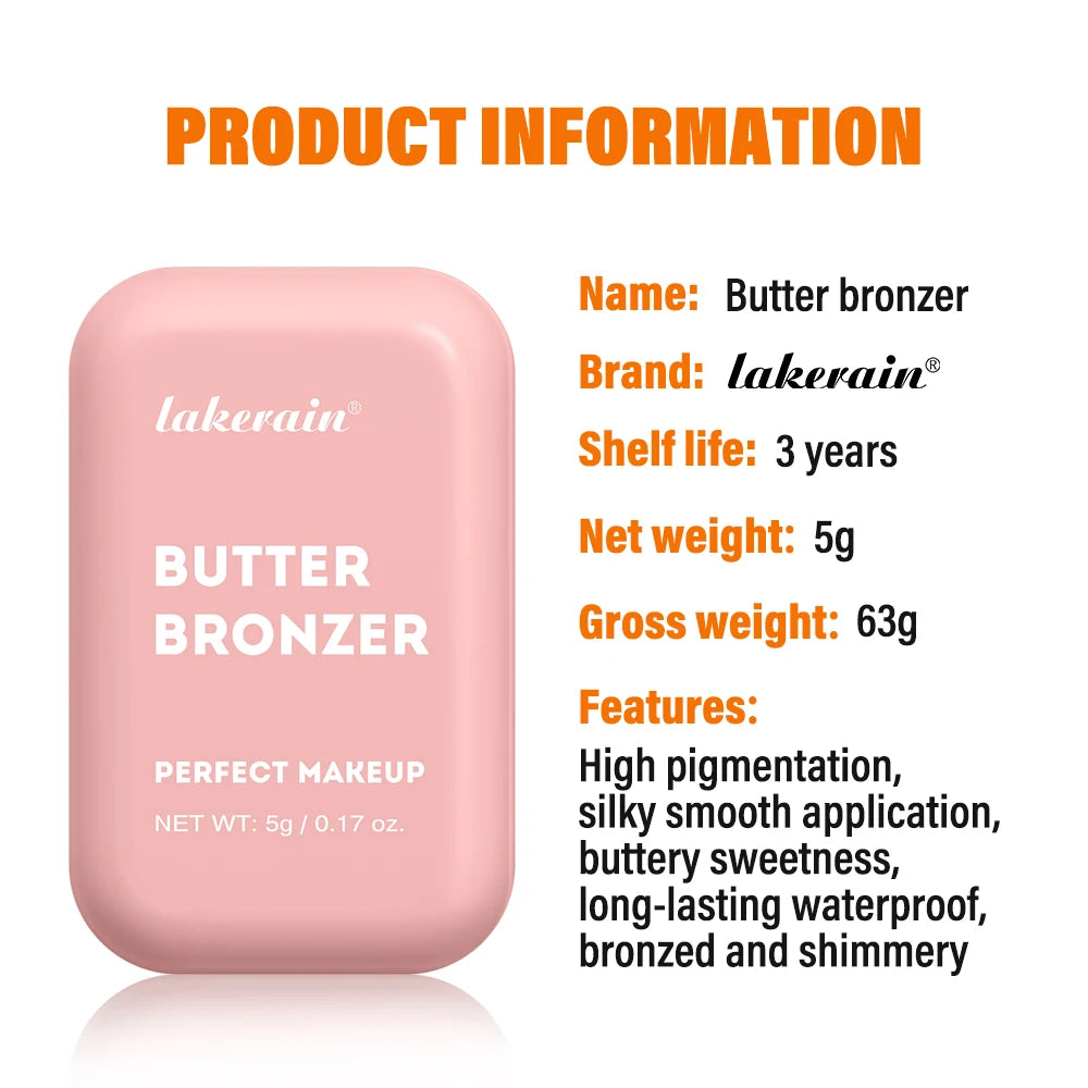 Lakerain Butter Bronzer Cream Women Waterproof Genteel Girl Nude Makeup Silky Shimmer Monochrome Blush Korean Face Cosmetics Oasis Select