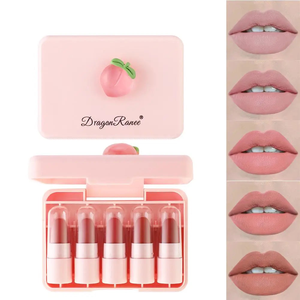 5-Piece Peach Matte Lipstick Set – Waterproof Long-Lasting Lip Tint Matte Lipstick Set Oasis Select 1 set