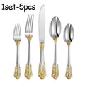 Stainless Steel Dinnerware Sets High-grade Knife Fork And Spoons Cutlery Kits Gold Plated Floral Pattern Tableware Dropship Oasis Select 1set silver golden